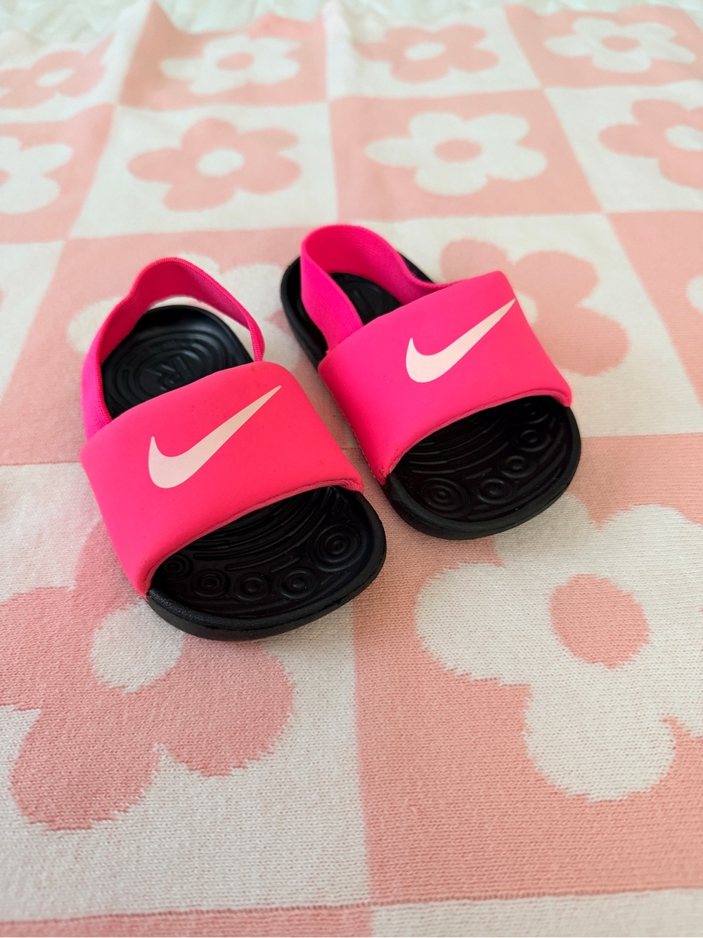 Nike Kids Hot Pink and Black Slip-On Slide Sandals